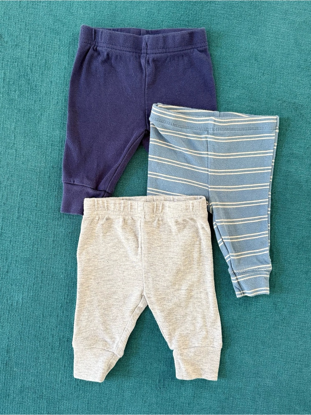 Carter's 3-Pack Newborn Baby Jogger Pants Navy, Light Blue Stripe, Gray 3M